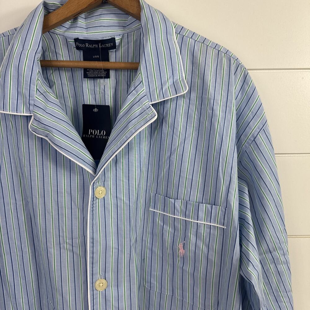 Polo Ralph Lauren Sleepwear Button Front Pajama Shirt Blue Stripe sz L - Picture 3 of 8
